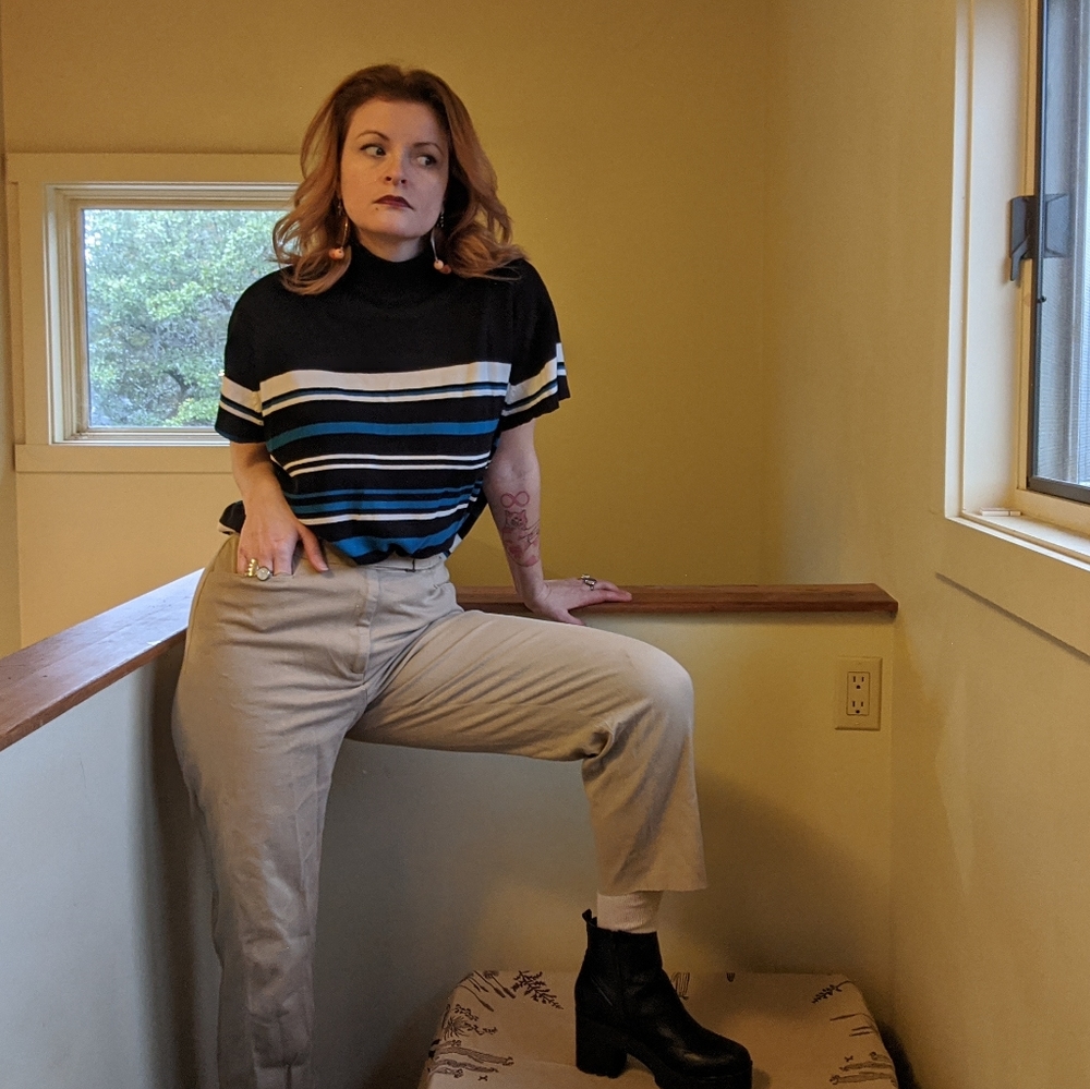 Short Sleeved Striped Sweater